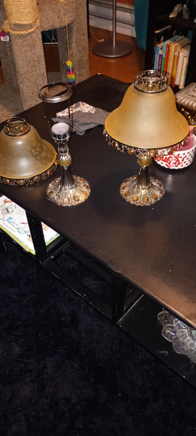 Set of 2 Amber Glass & Metal Accent Lamps - photo 2