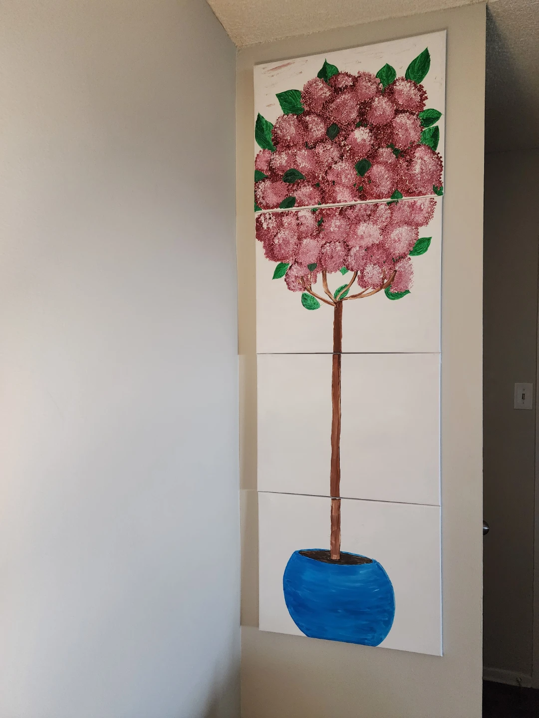 Triptych Pink Flower Tree Painting