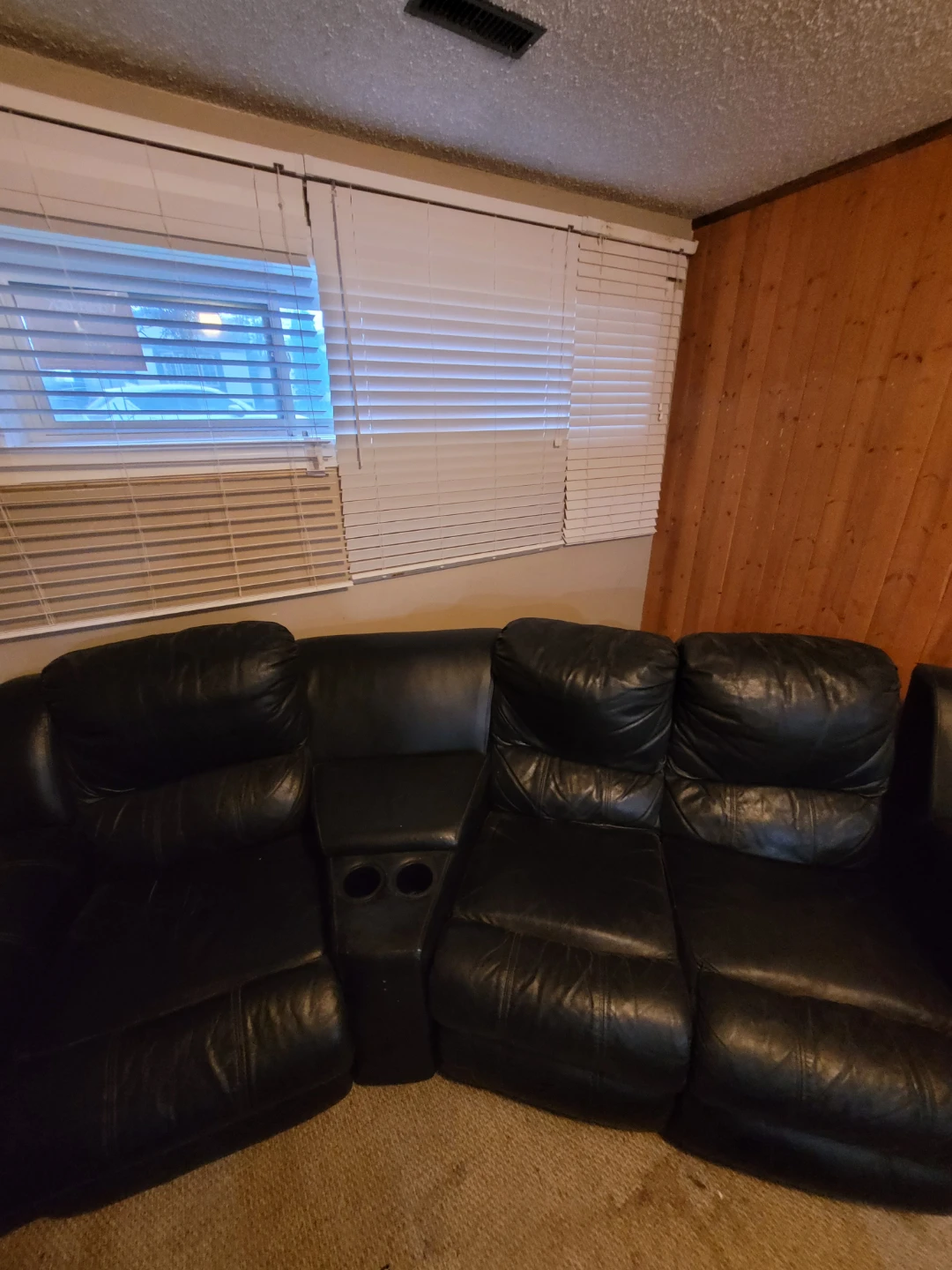 Black Leather Recliner Sofa with Cup Holders - photo 4
