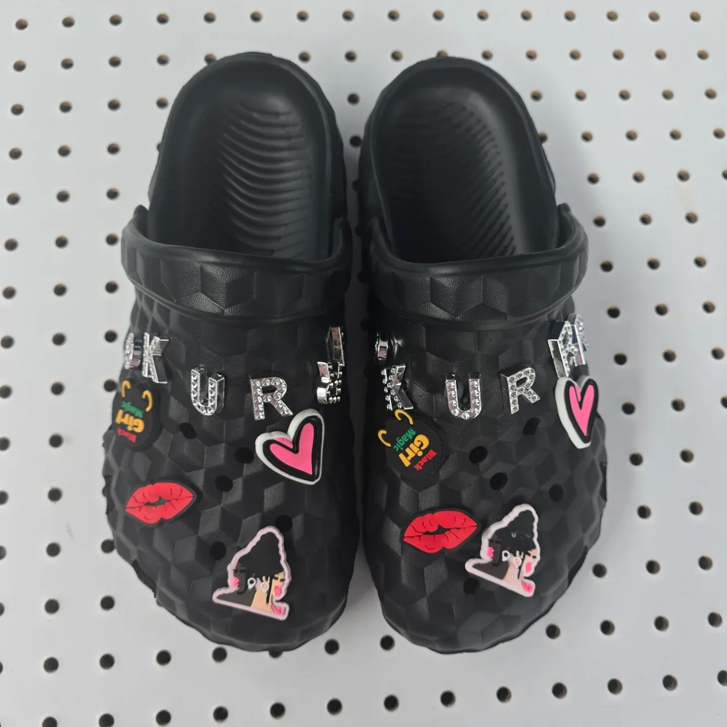 Black Crocs Style Clogs with Charms OKURRR Size 10