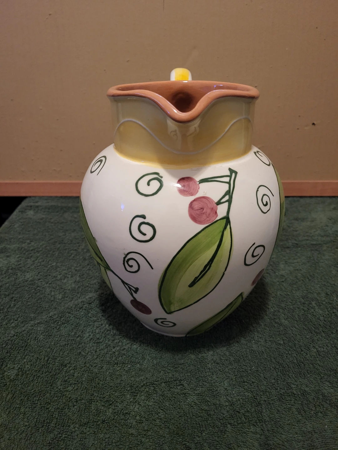 Hand-Painted Ceramic Pitcher with Cherry Design - photo 2