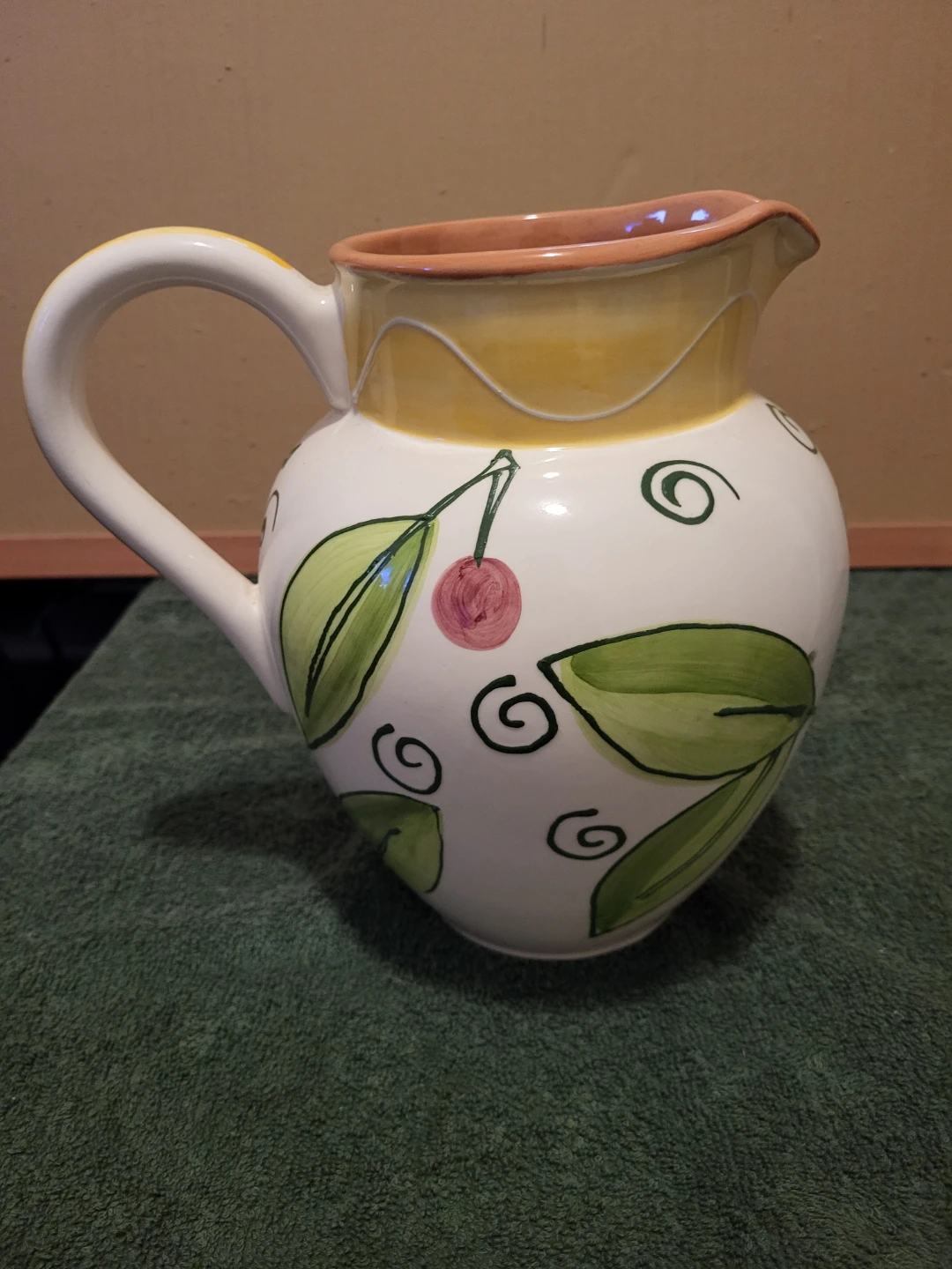 Hand-Painted Ceramic Pitcher with Cherry Design - photo 3