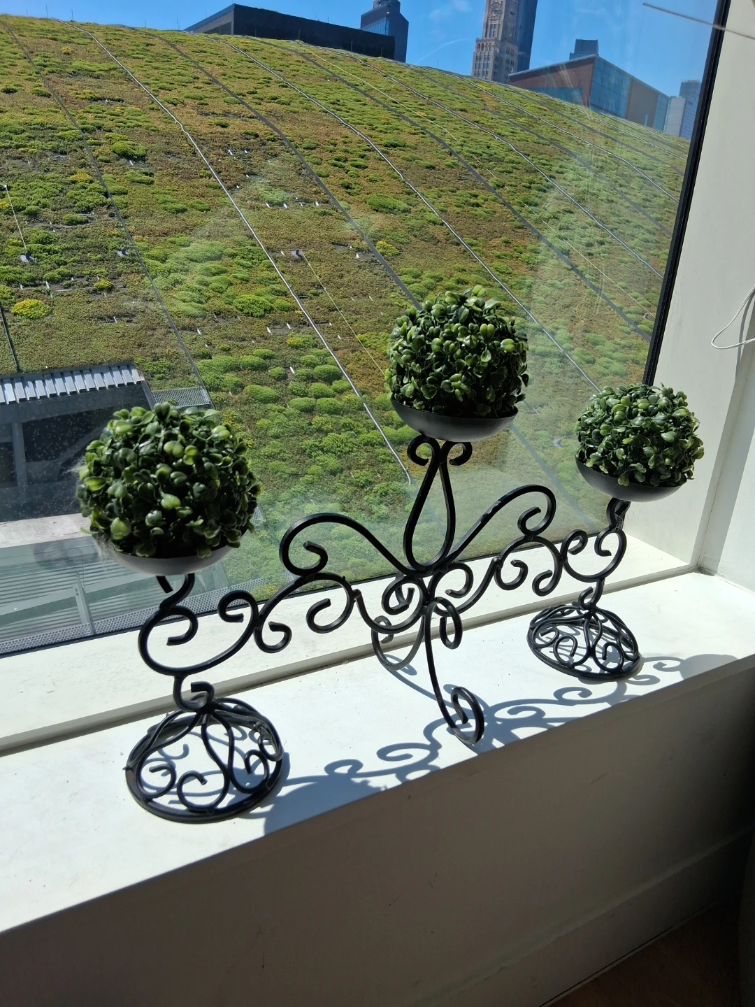 Black Metal Candelabra with Faux Greenery Orbs