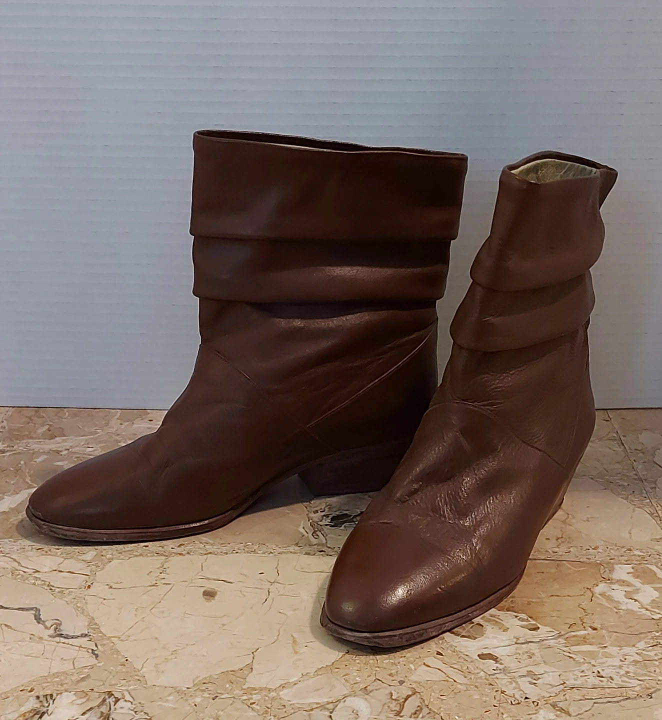 Brown Leather Ruched Ankle Boots size 37