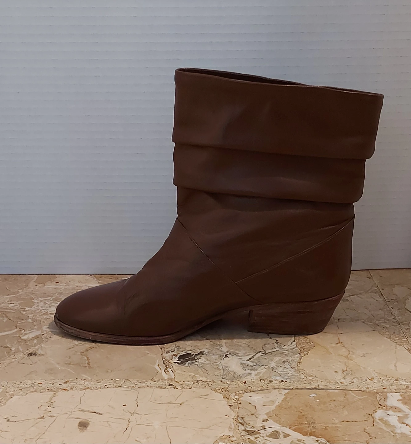 Brown Leather Ruched Ankle Boots size 37 - photo 2