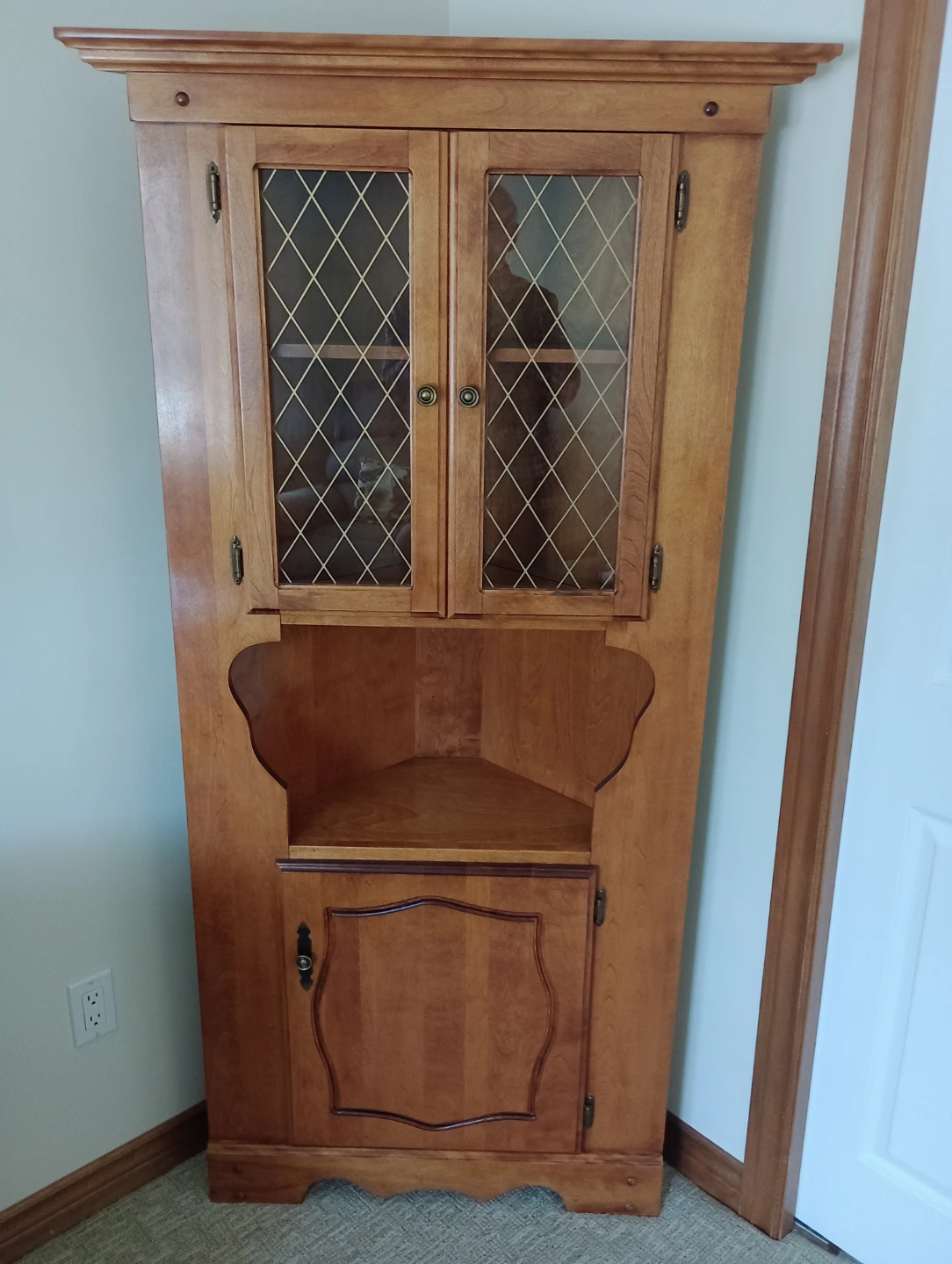 Wooden Corner Cabinet with Glass Doors