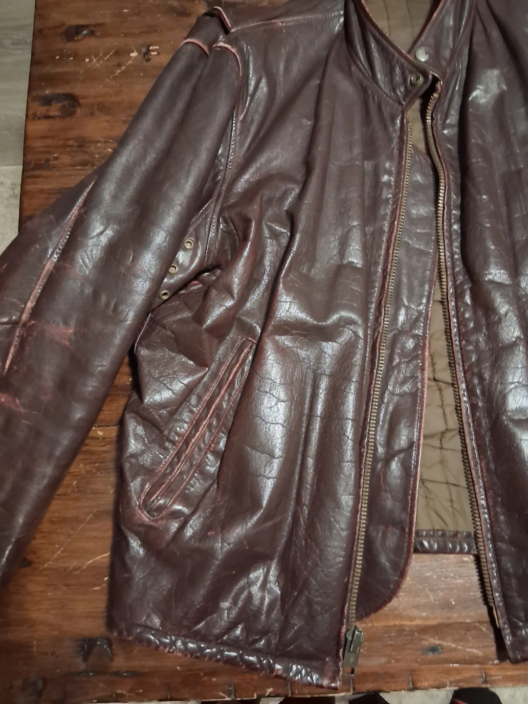 Mens medium Brown Leather Motorcycle Jacket - photo 2