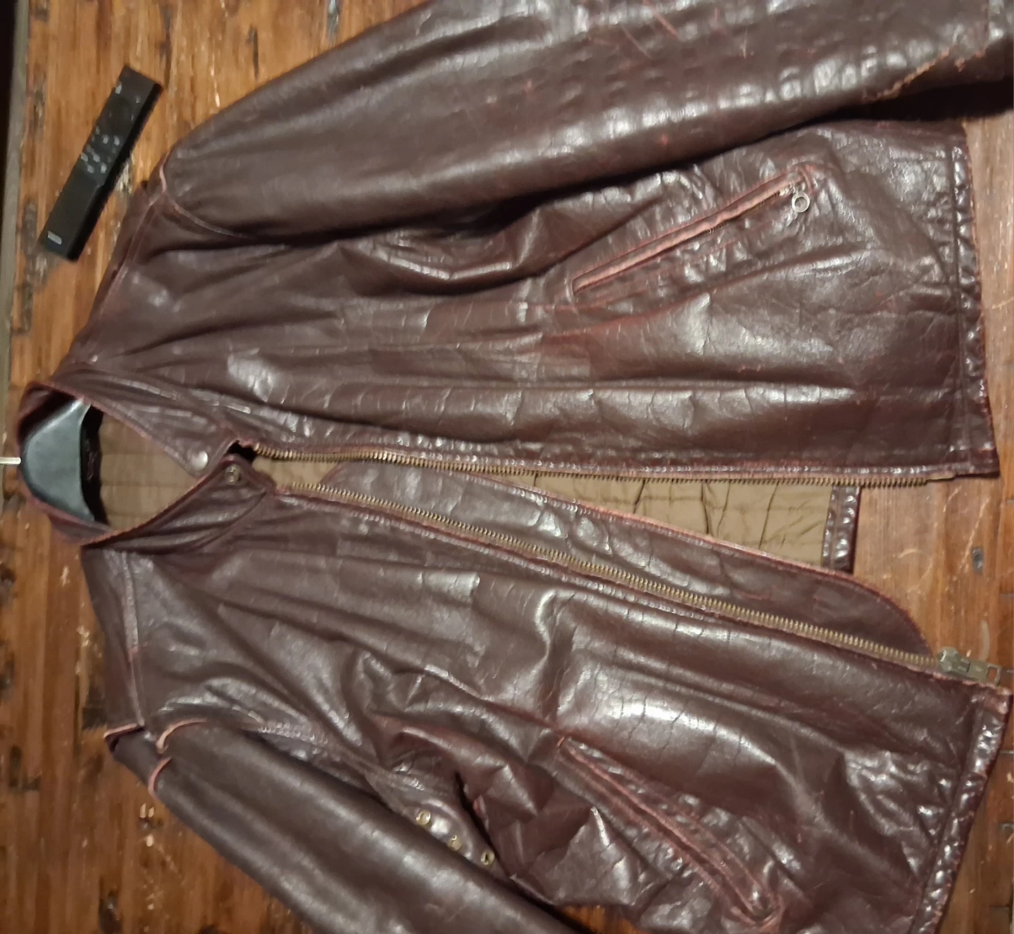 Mens medium Brown Leather Motorcycle Jacket - photo 3