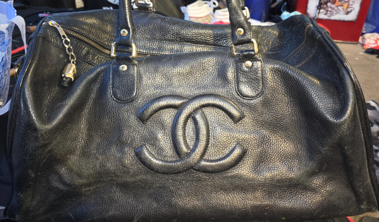 CHANEL Black Leather Duffel Bag