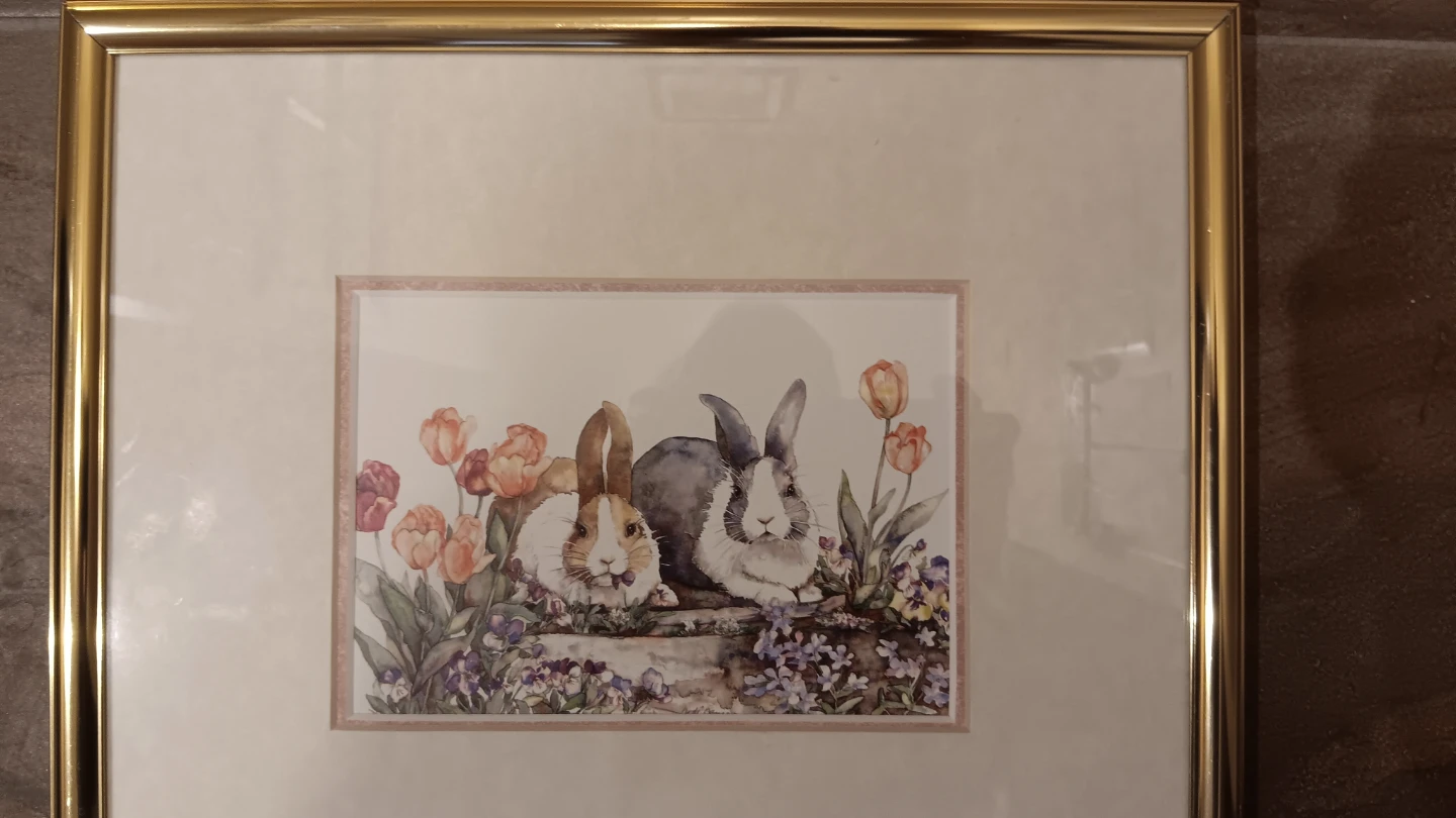 Two Jodi Jensen Water Colour Rabbit Prints/Matted and Framed - photo 3