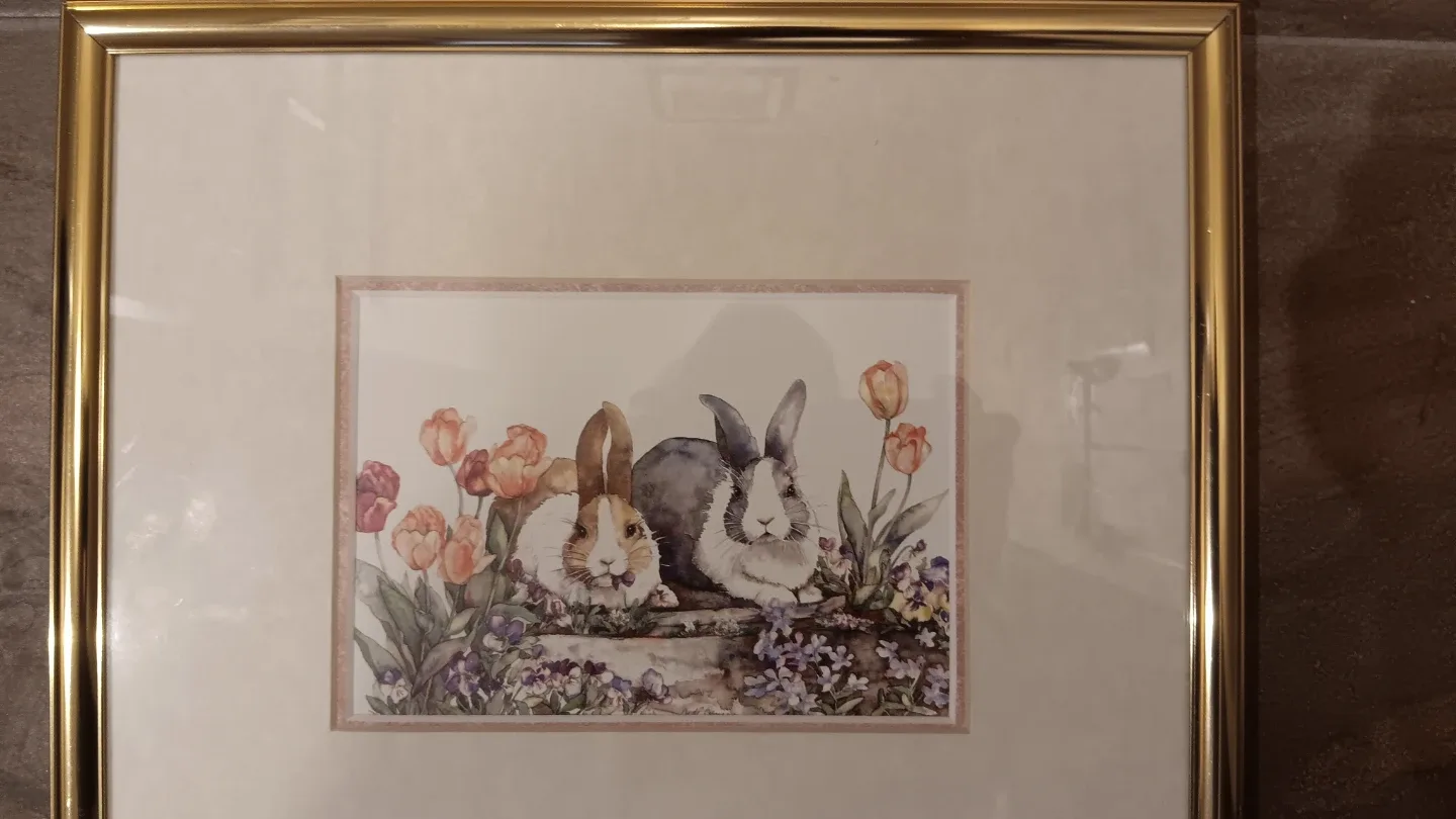 Two Jodi Jensen Water Colour Rabbit Prints/Matted and Framed - photo 3