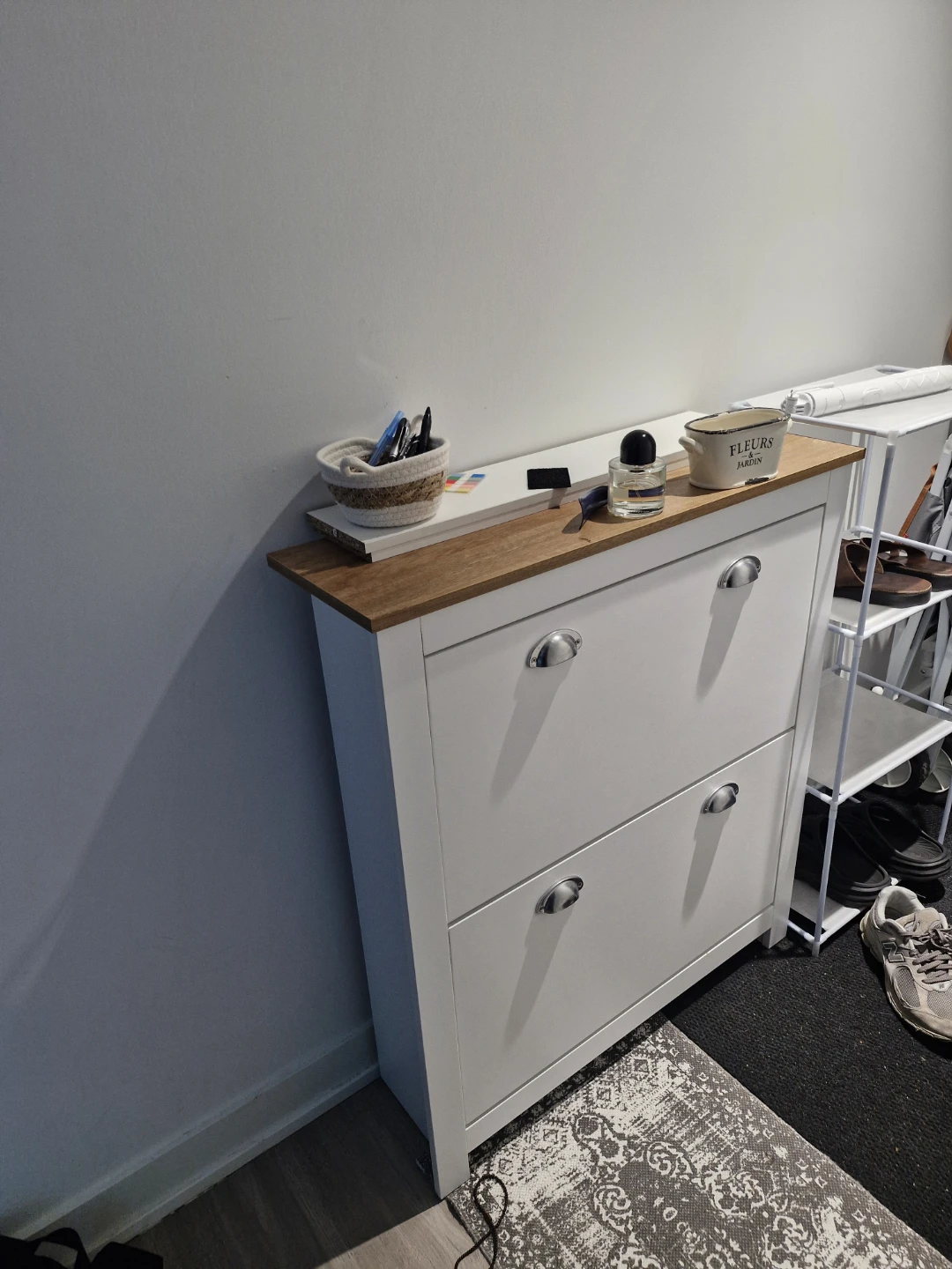 HOMCOM White Narrow Shoe Cabinet with 2 Flip Drawers - photo 3