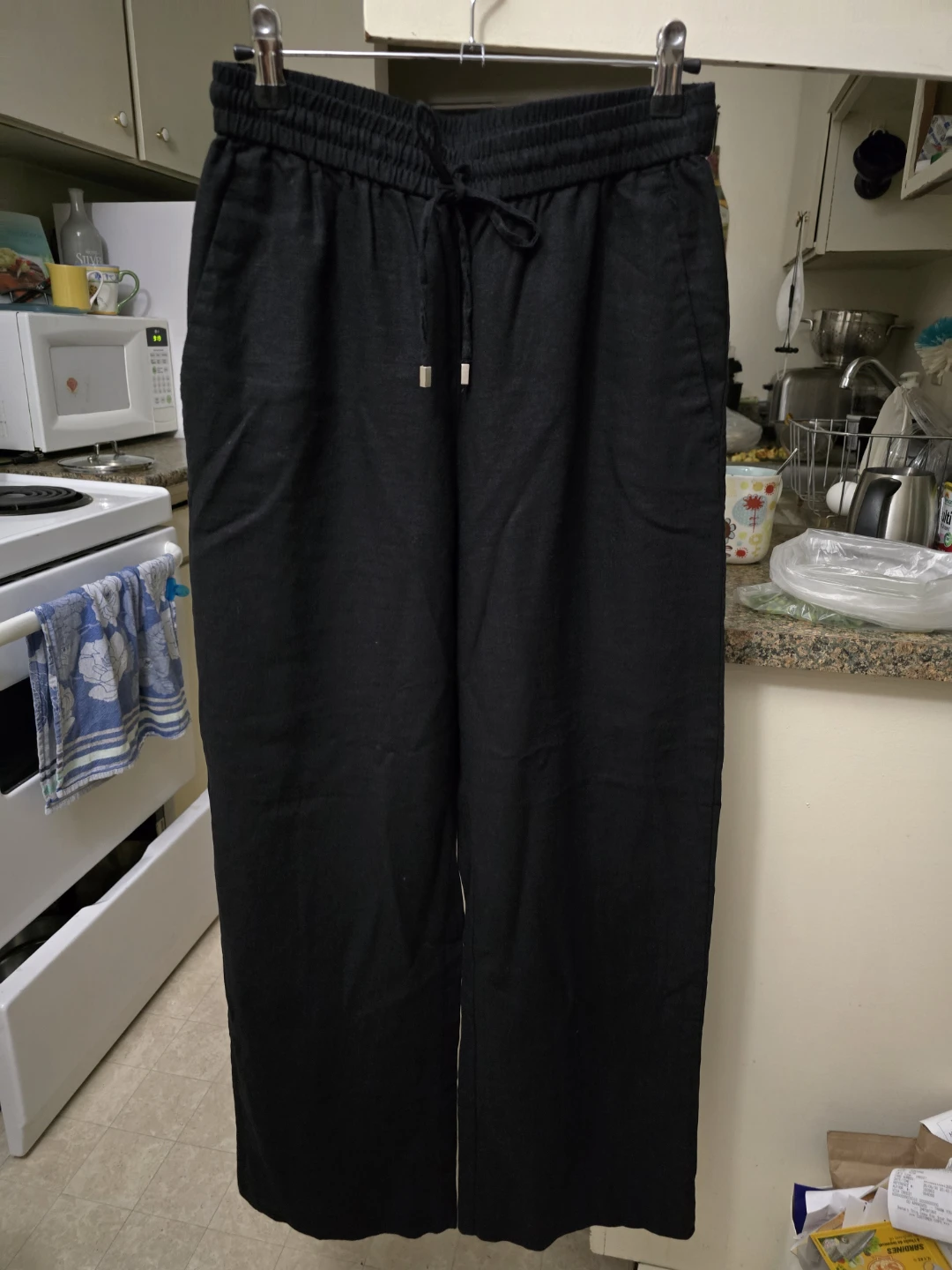 ZARA Black Wide-Leg Pants linen