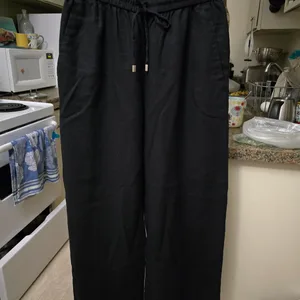 ZARA Black Wide-Leg Pants linen