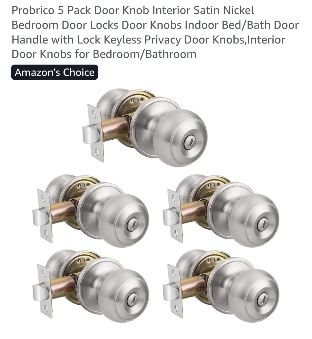 ProBrico 5 Pack Nickel Privacy Door Knobs