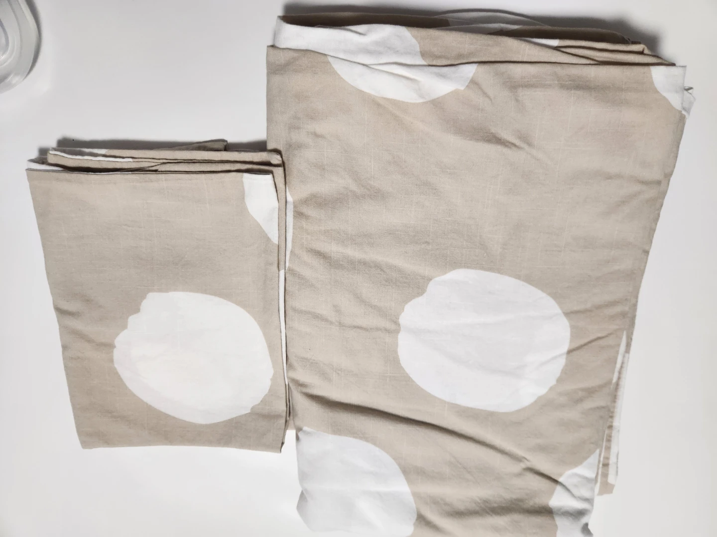 Duvet Cover and Pillowcase Set - Beige with White Polka Dots