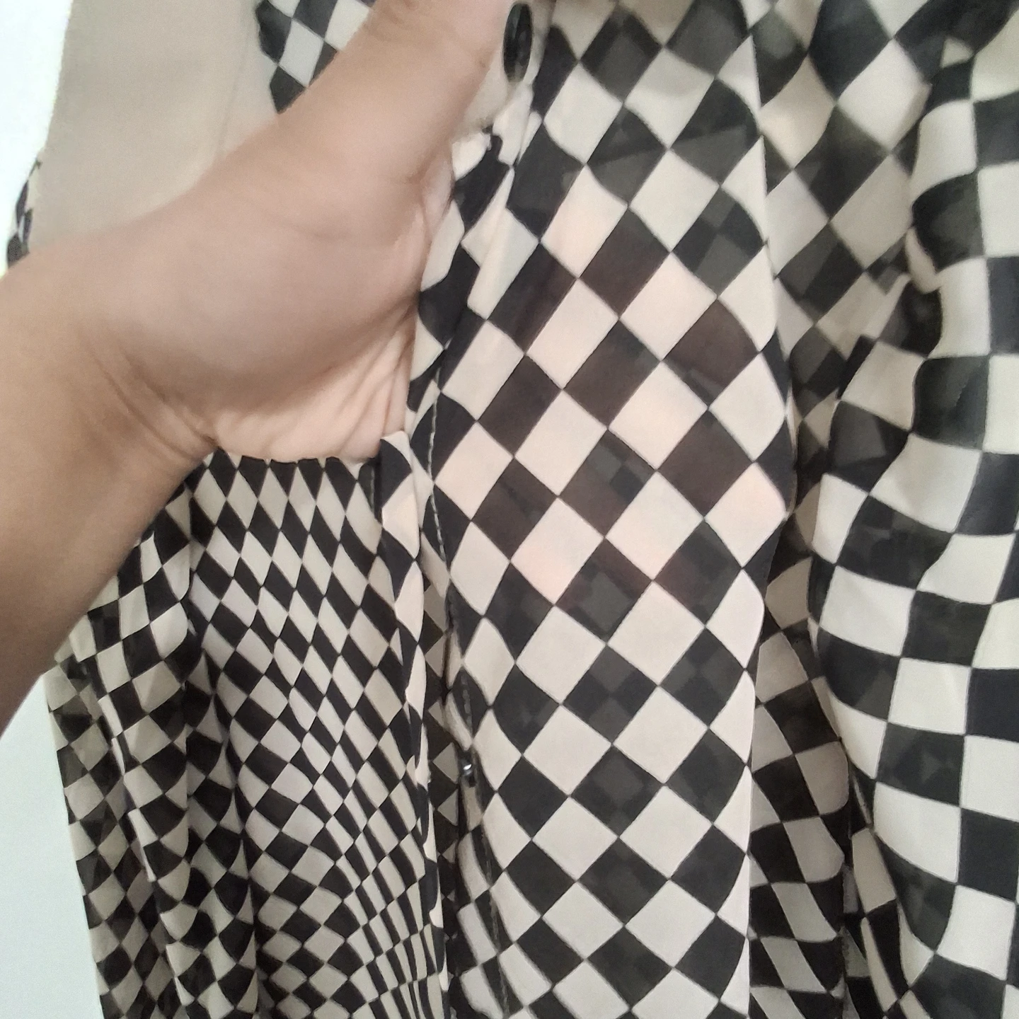 Women's Sheer Checkered Button-Up Blouse - photo 3