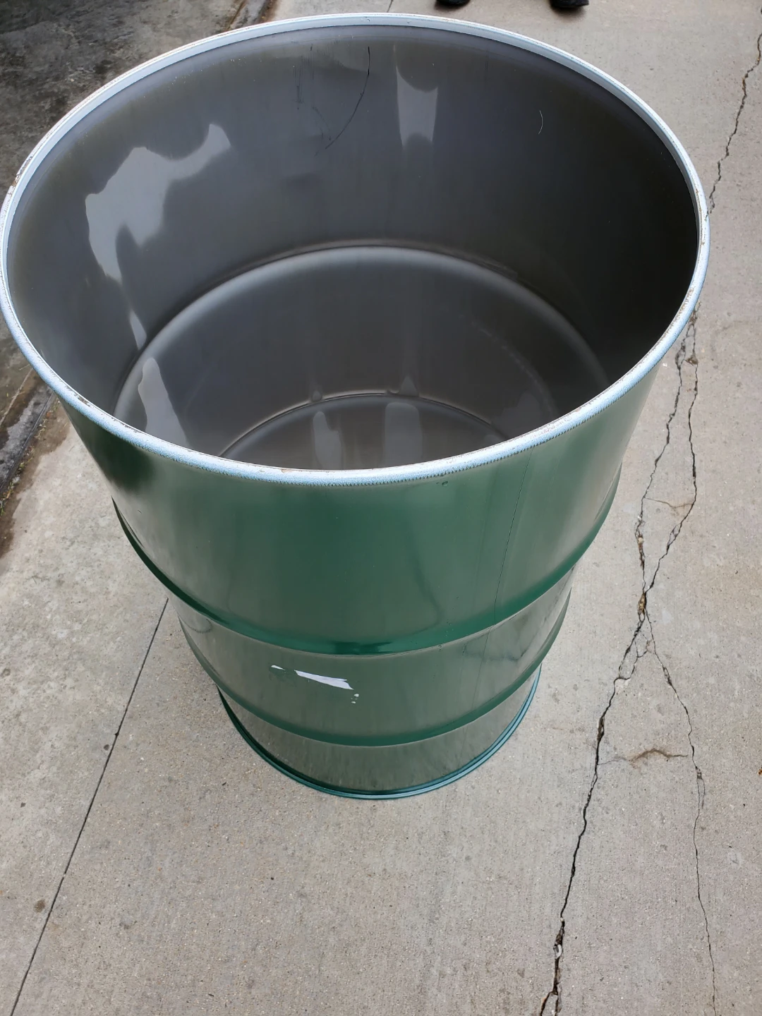 Green Metal Drum 55-gallon not galvanized, open Top, no lid. - photo 3