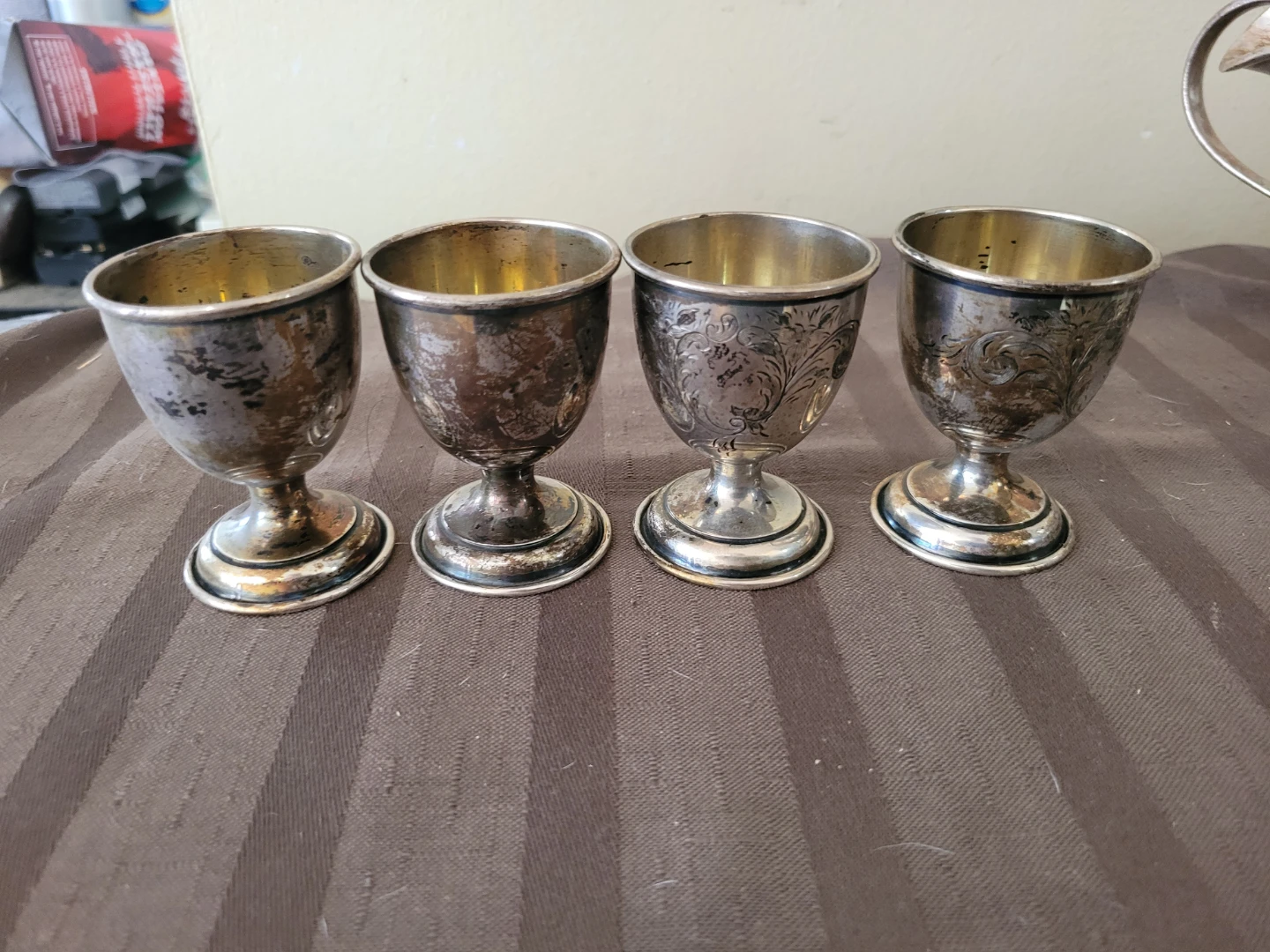 Set of 4 vintage Sterling floral Silver Egg Cups