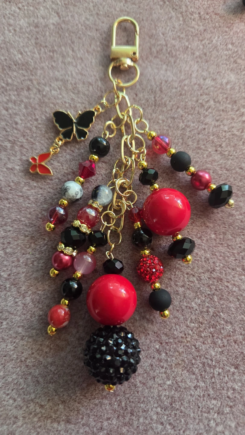Beaded Butterfly Charm Keychain