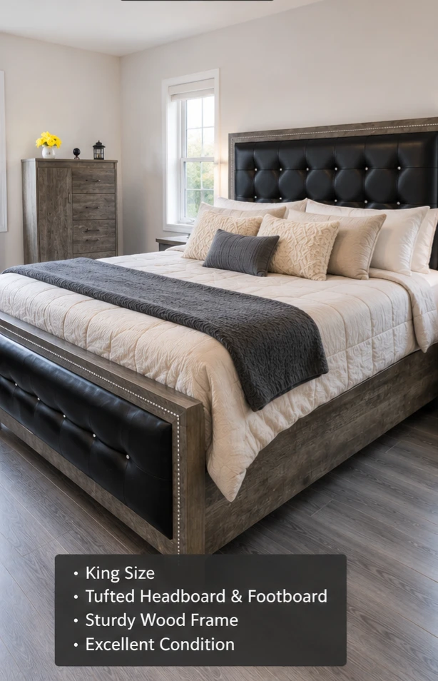 King Size Tufted Headboard & Footboard Bed Frame