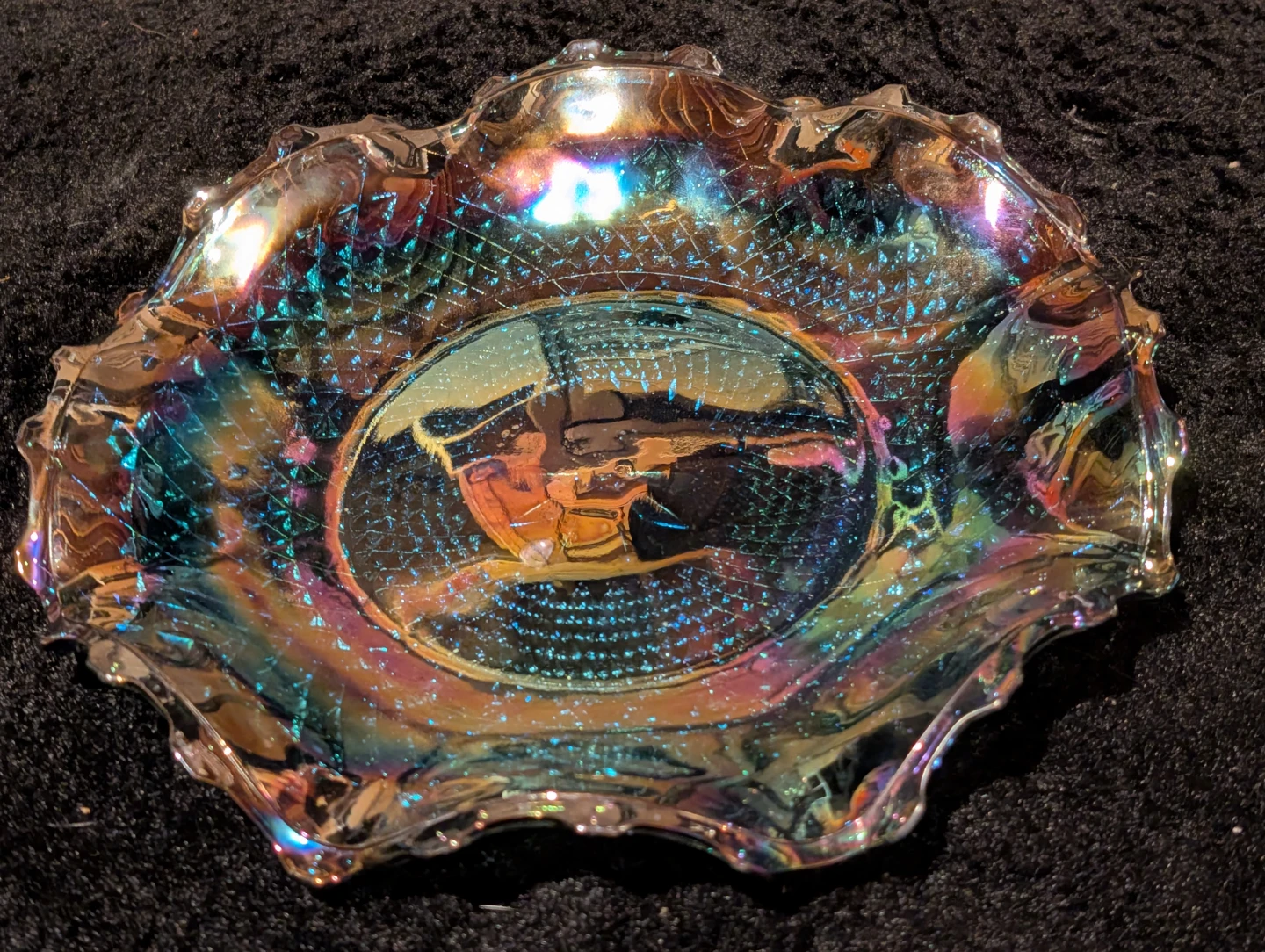 Blue Carnival Glass Bowl