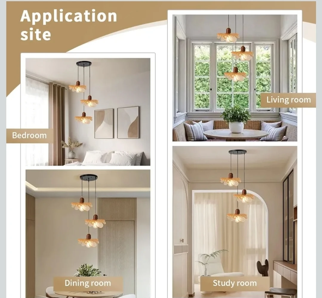 3-Light Amber Flower Glass Cluster Pendant Light - photo 3