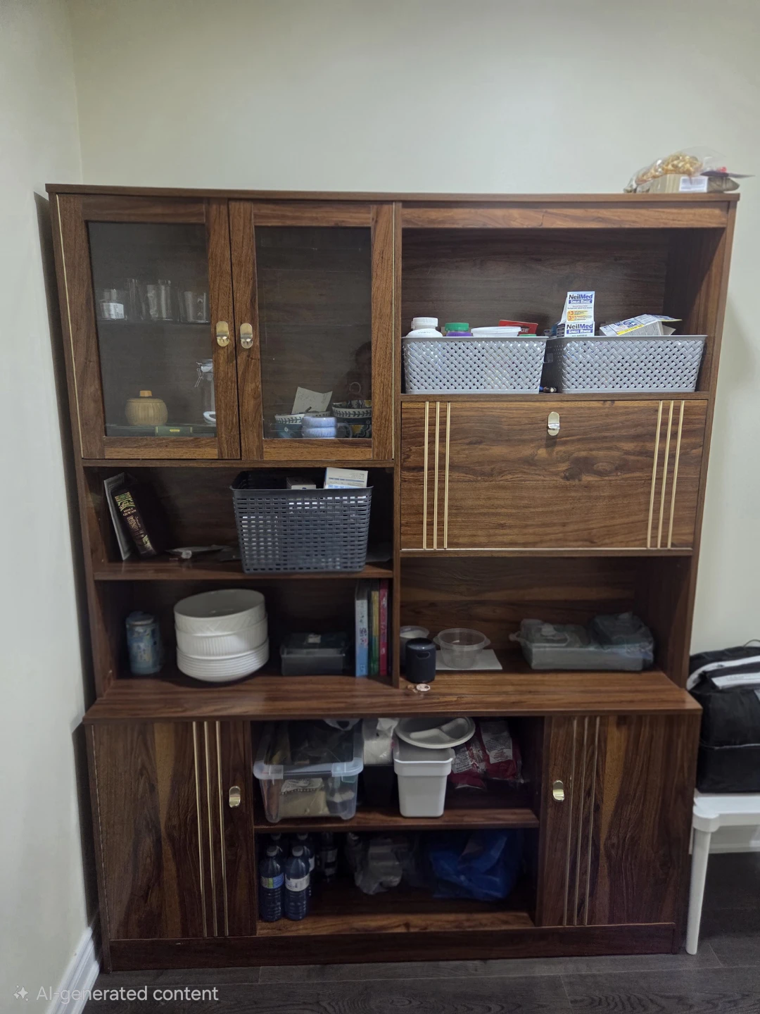 Wooden Display Cabinet with Glass Doors