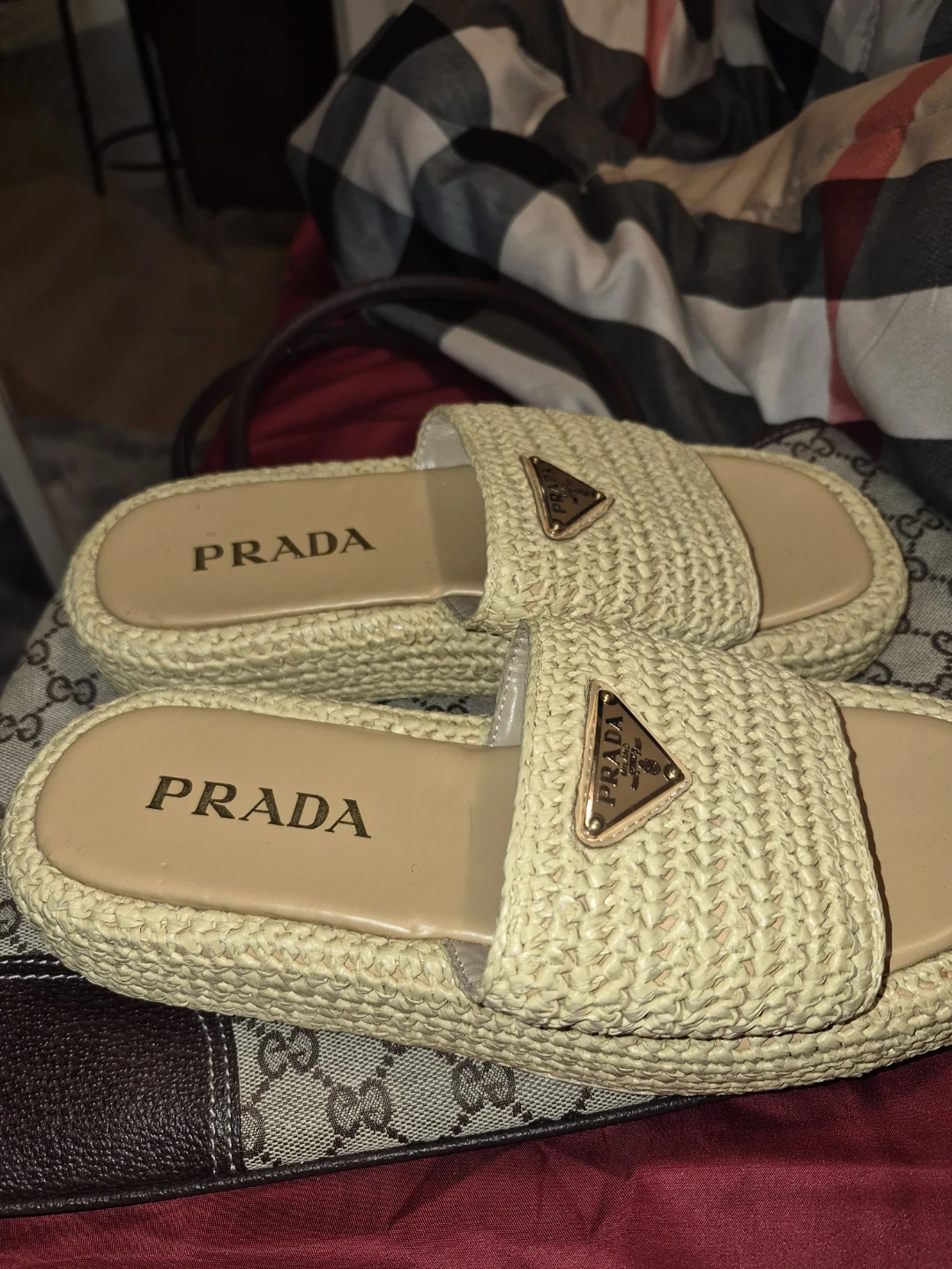 PRADA Straw Slide Sandals - photo 2