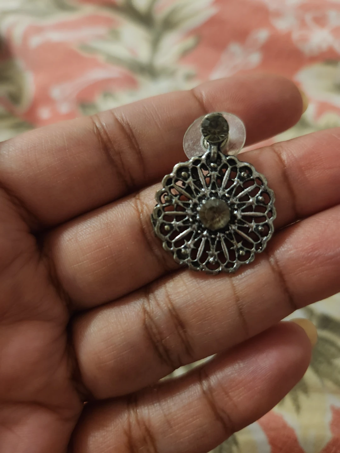 Silver Filigree Drop Earrings with Rhinestone ⚽