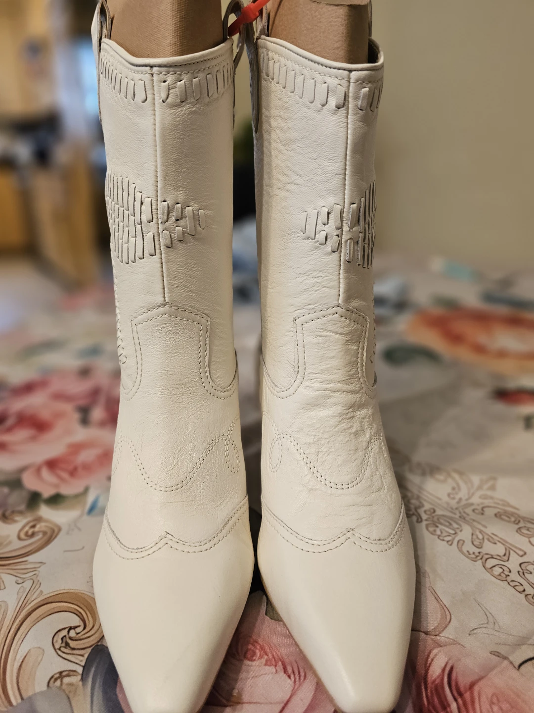 Dolce Vita White Leather Cowboy Boots , shoe's