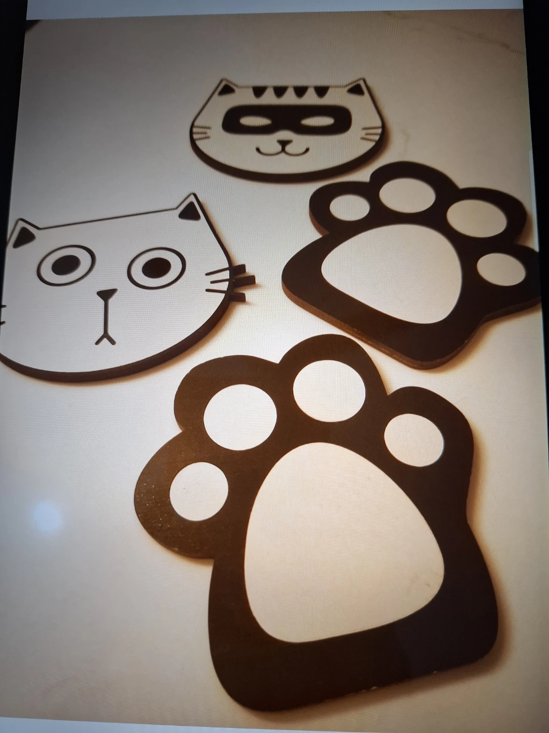 Cat and Paw Print Coasters - Set of 4
