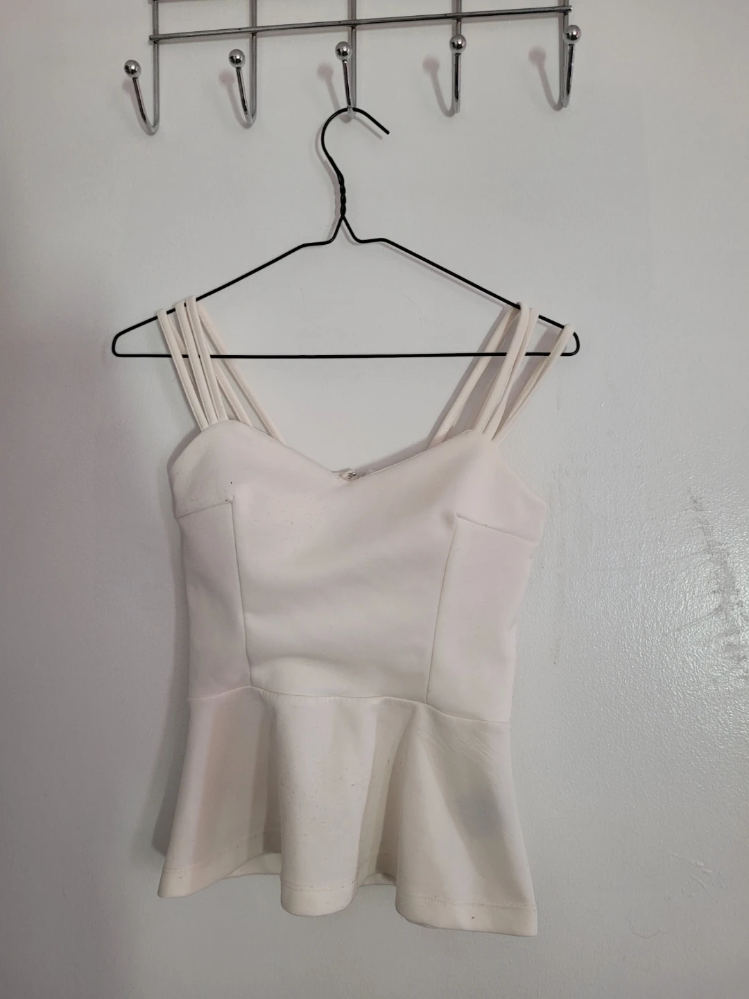 Cream Peplum Top with Strappy Neckline