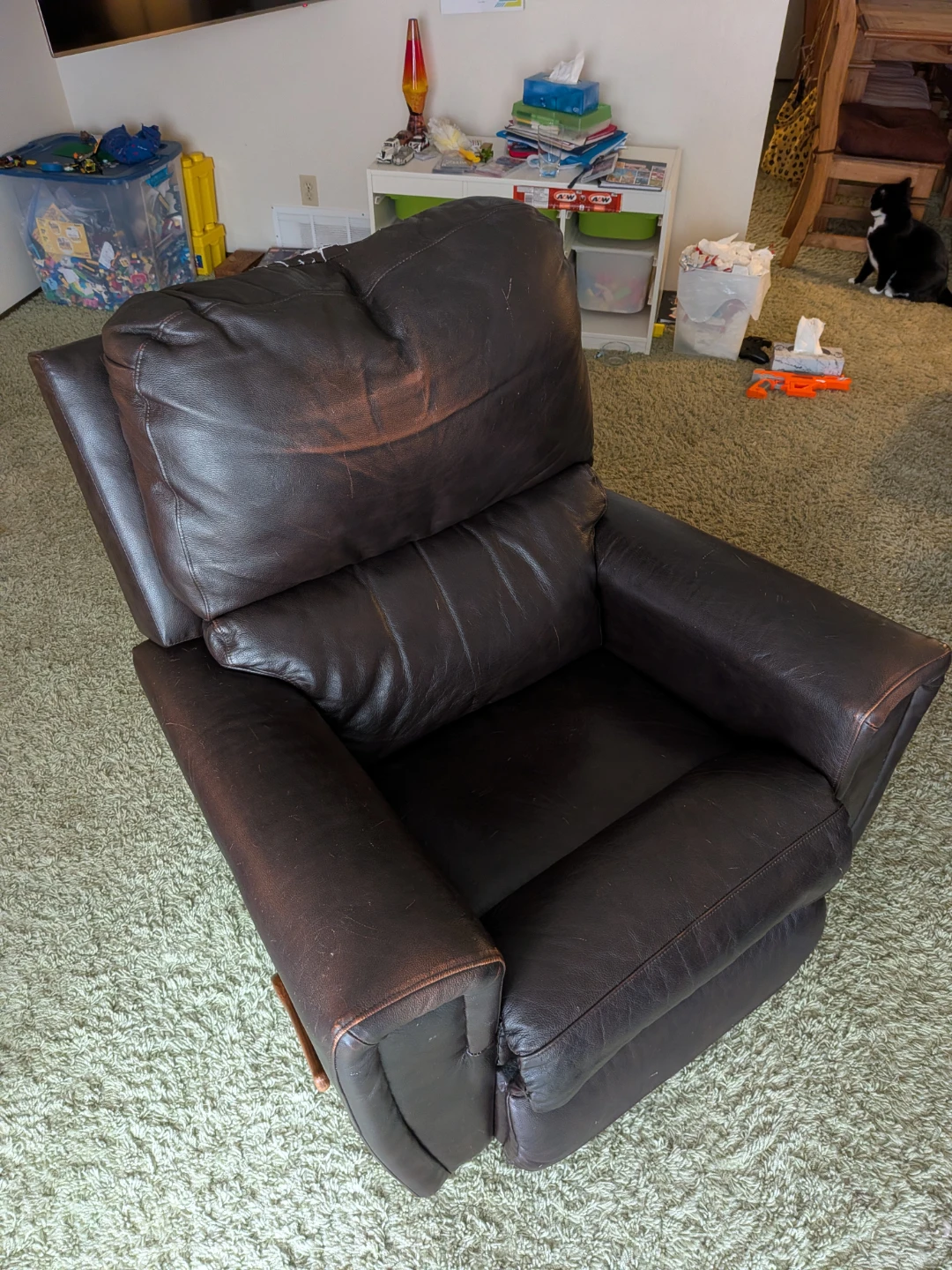 Brown Leather Sofa and Recliner Glider Set - photo 3