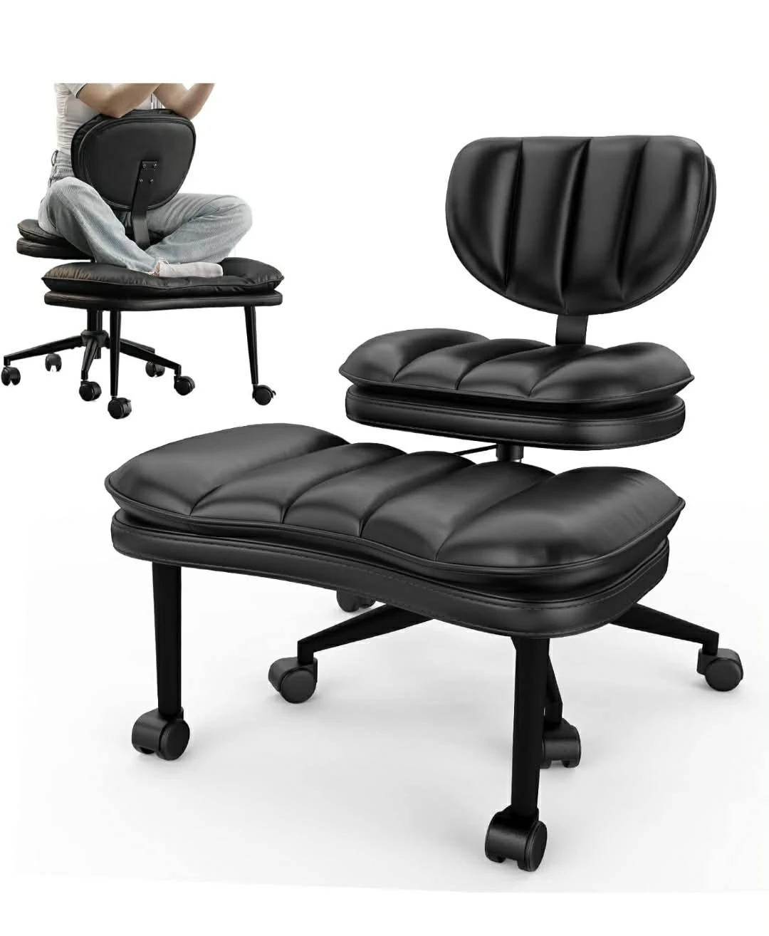 Black Faux Leather Accent Chair with Casters