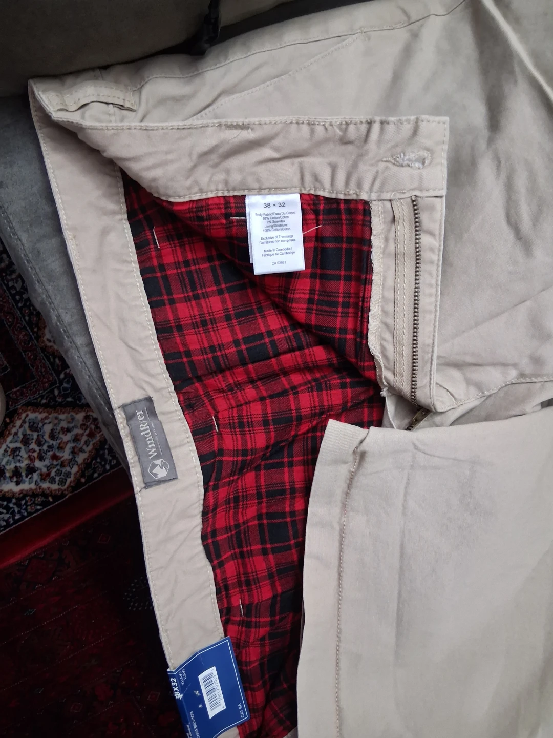 WindRiver Khaki Pants with Plaid Lining 38x32