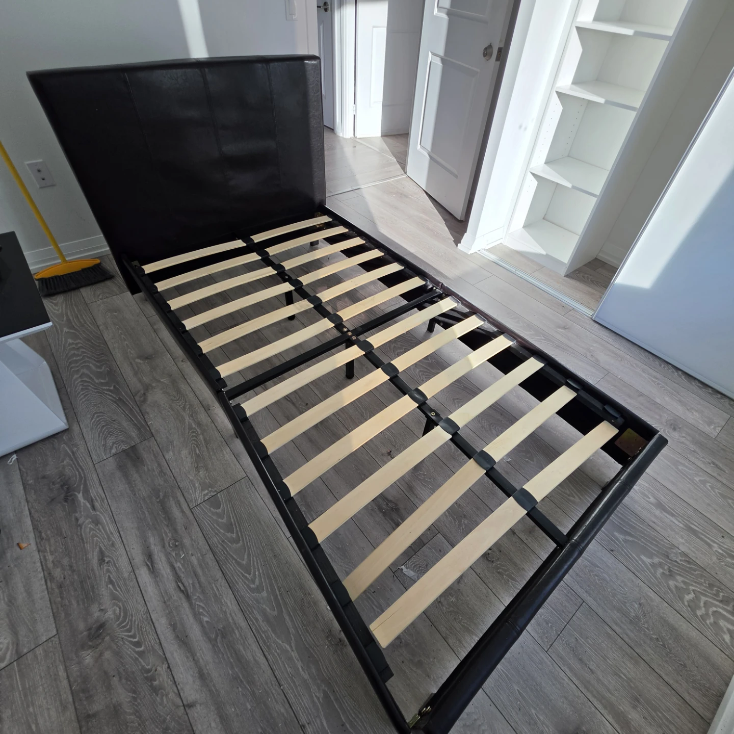 Black Faux Leather Bed Frame with Slats