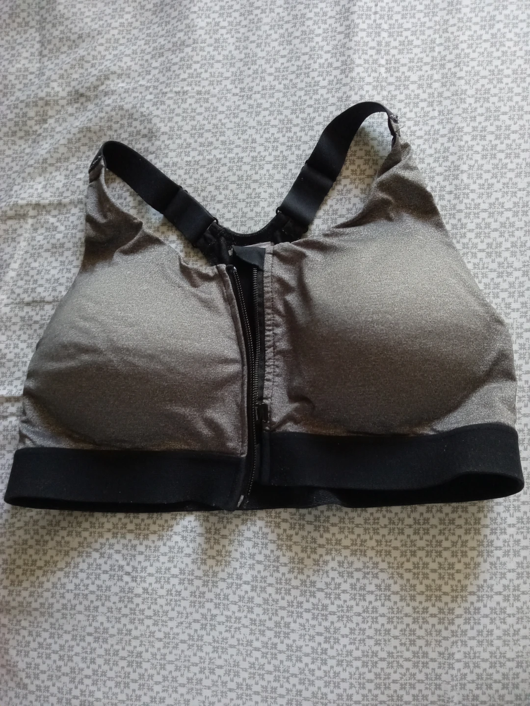 Grey Sports Bra with Front Zipper
