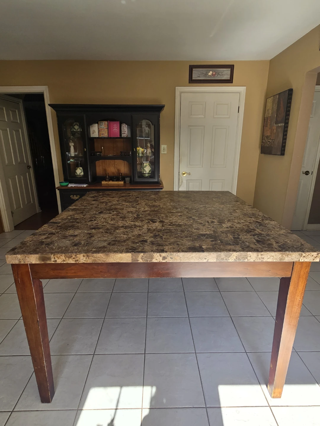 Marble Top Dining Table with Wooden Base