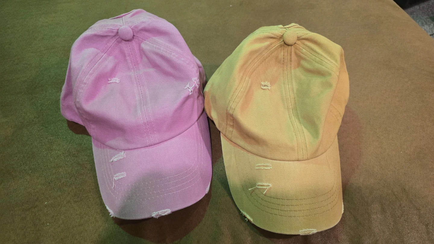Two sublimation distressed baseball caps