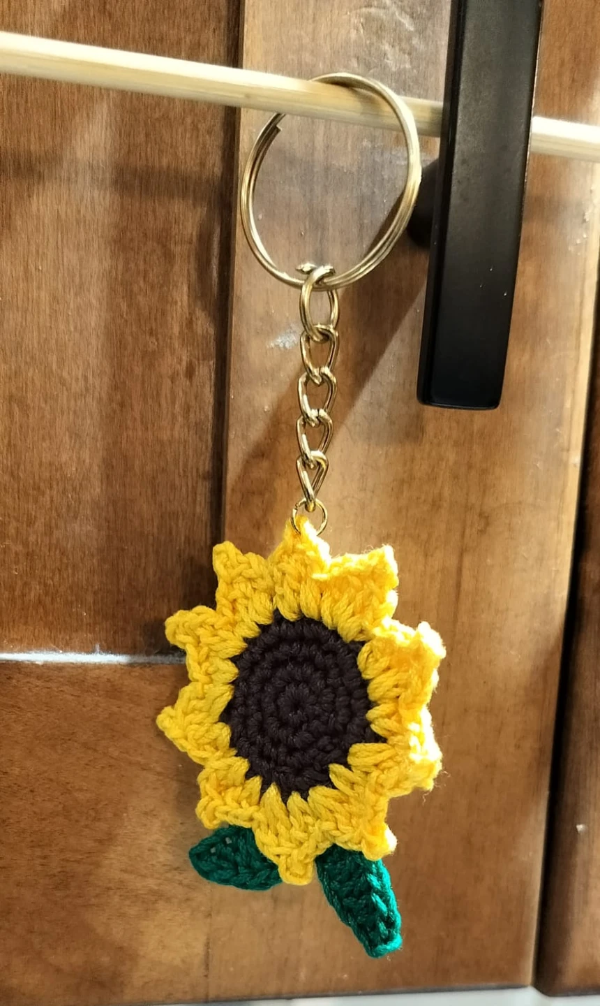Crocheted Sunflower and Heart Keychains