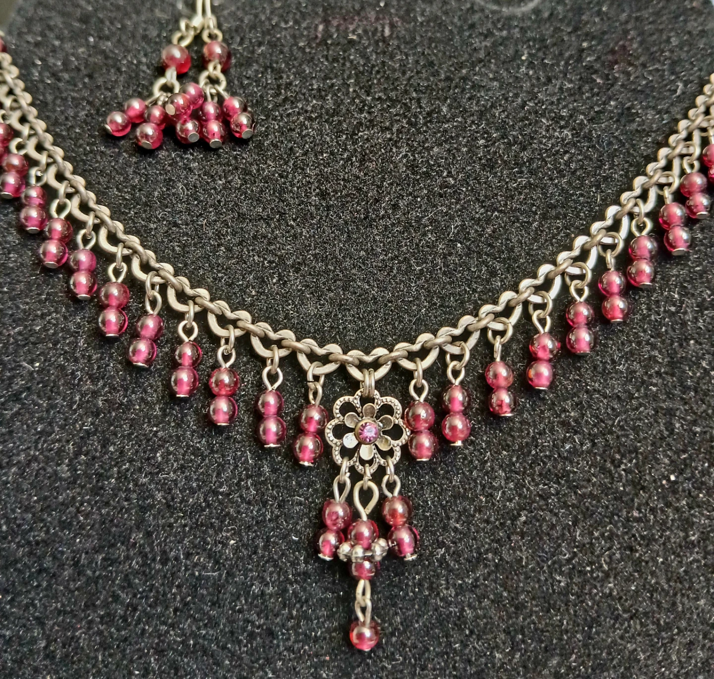 Garnet Necklace and Earring Set