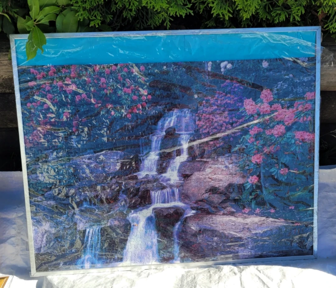 Waterfall and Flowers Jigsaw Puzzle