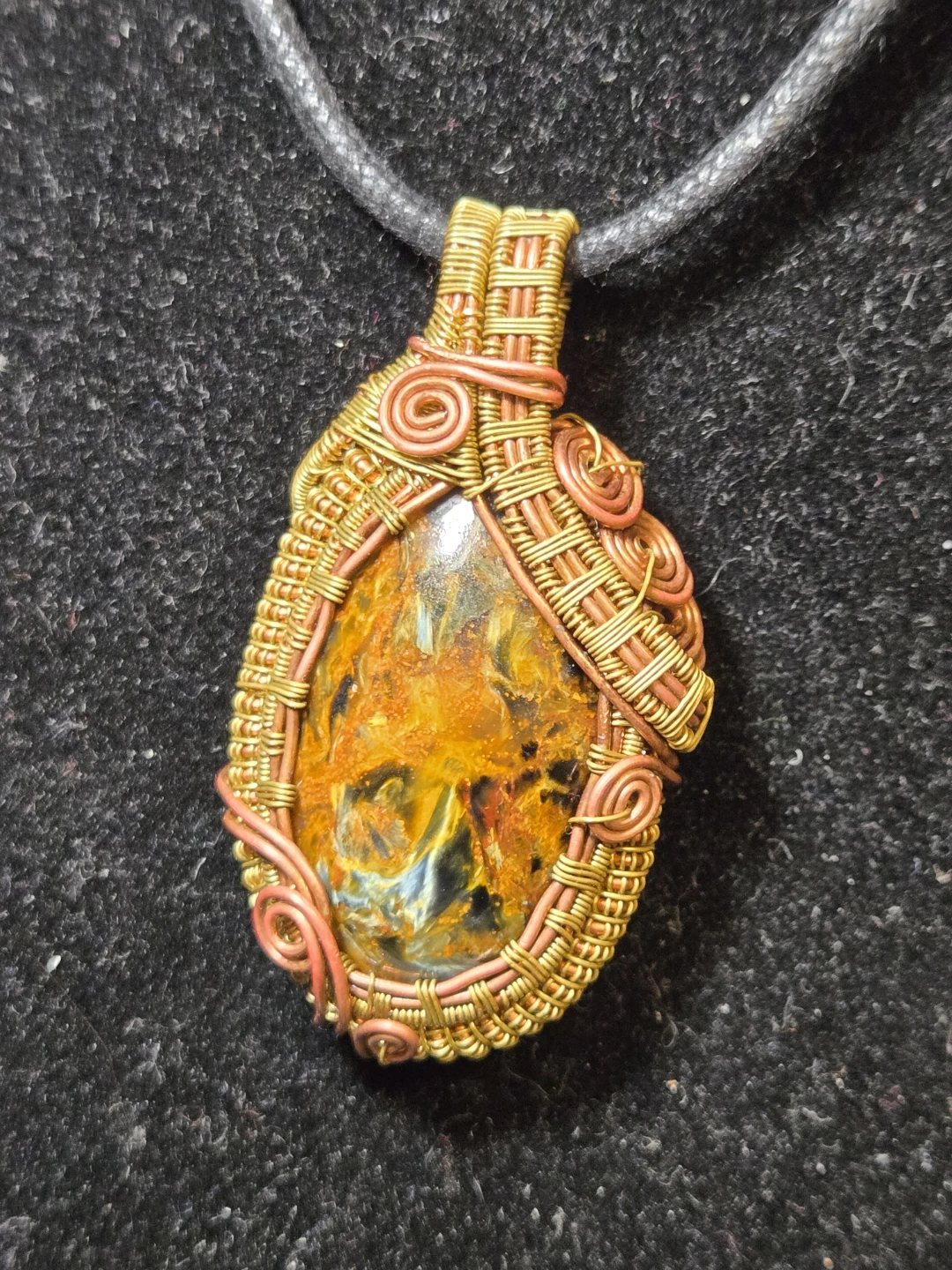 Wire-wrapped Pietersite Pendant (Copper and Brass)