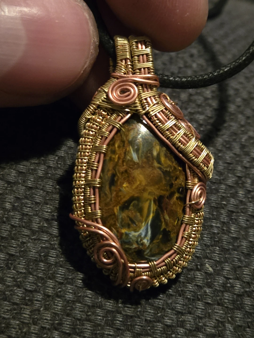 Wire-wrapped Pietersite Pendant (Copper and Brass) - photo 2