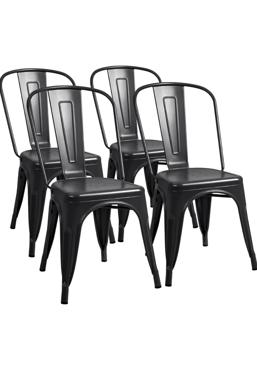 Set of 4 Black Metal Dining Chairs