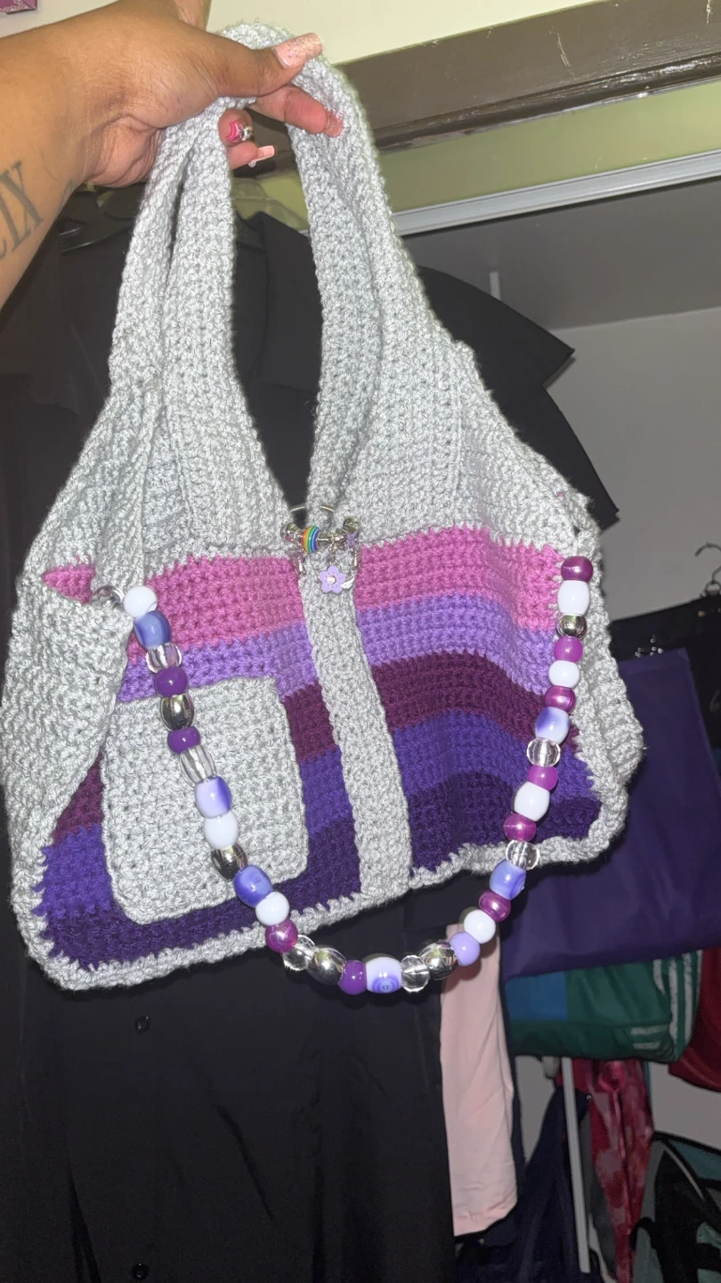 Crocheted Shoulder Bag with Beads
