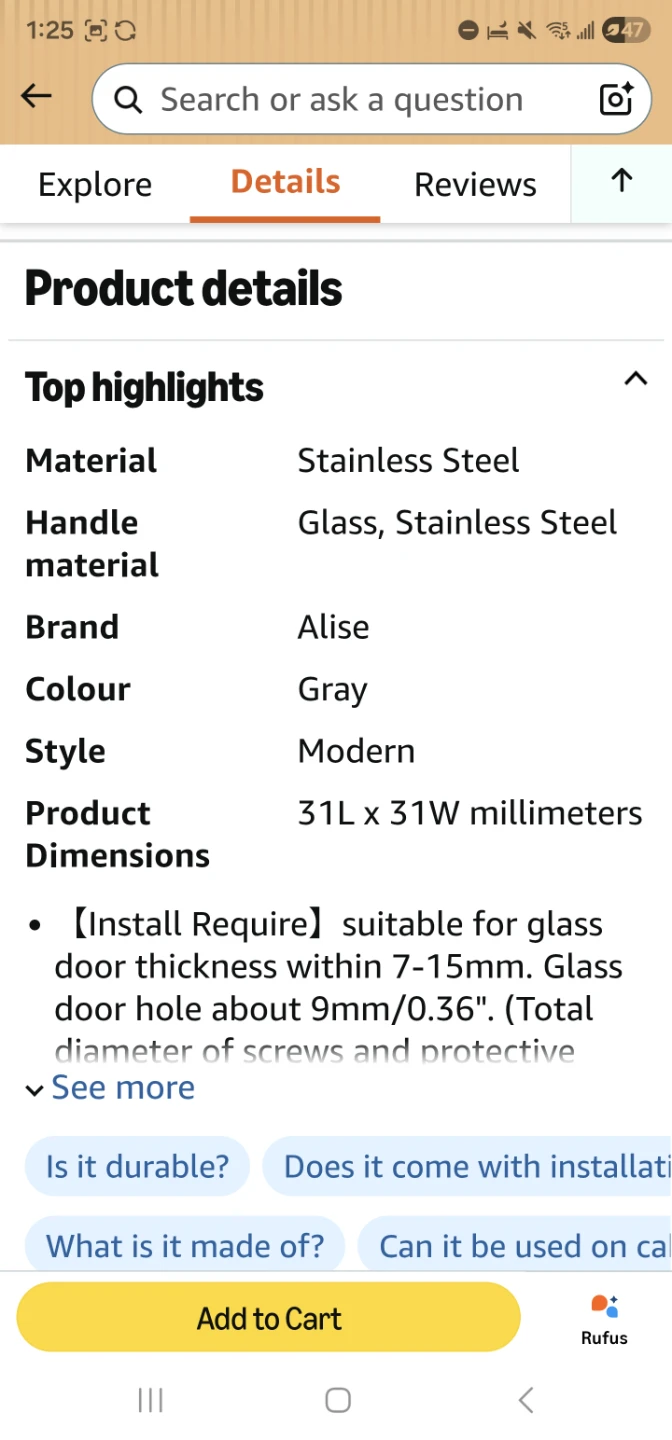 Alise Shower Glass Door Knob - Black - photo 5