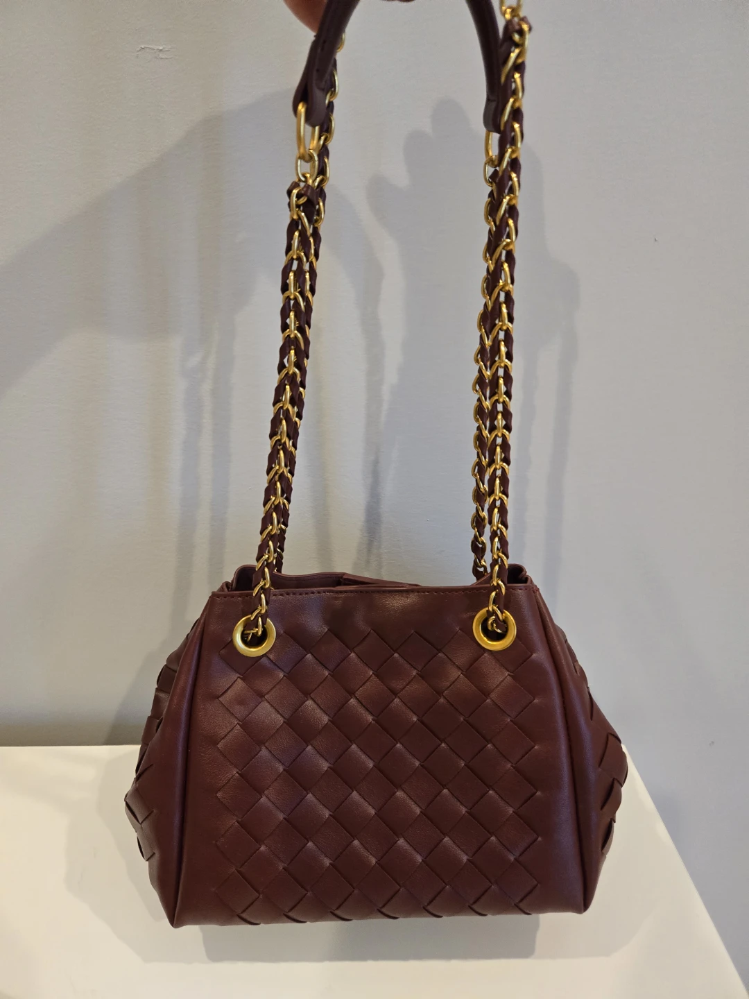 Woven Chain Handle Handbag with Clutch Burgundy - photo 2