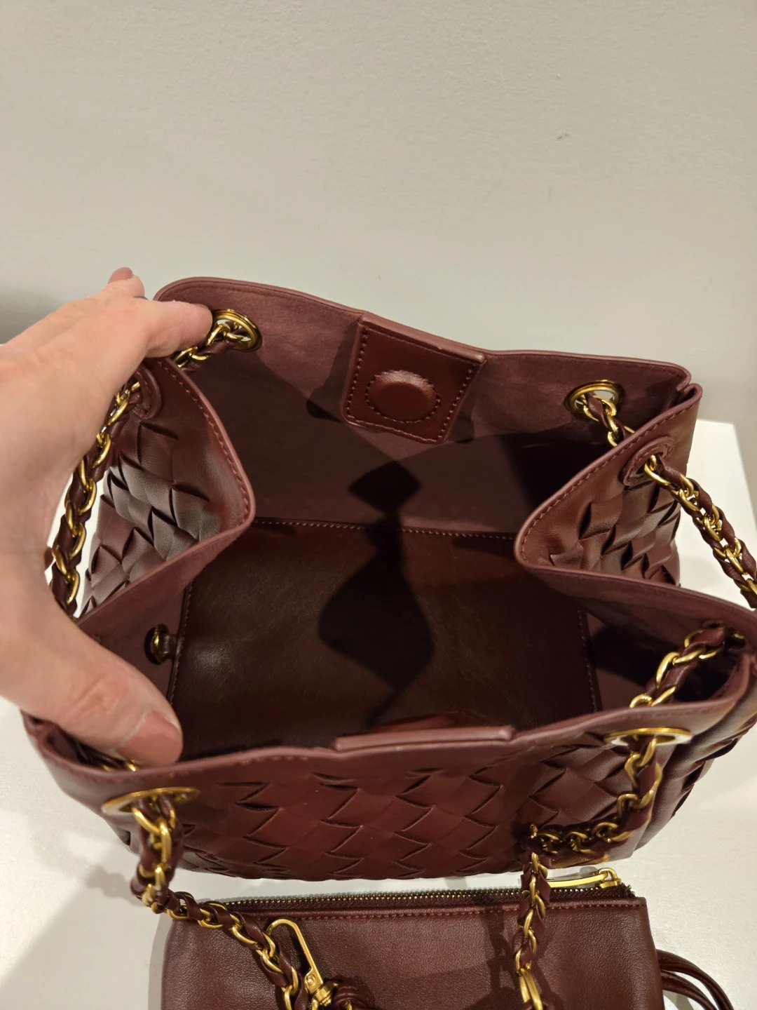 Woven Chain Handle Handbag with Clutch Burgundy - photo 4